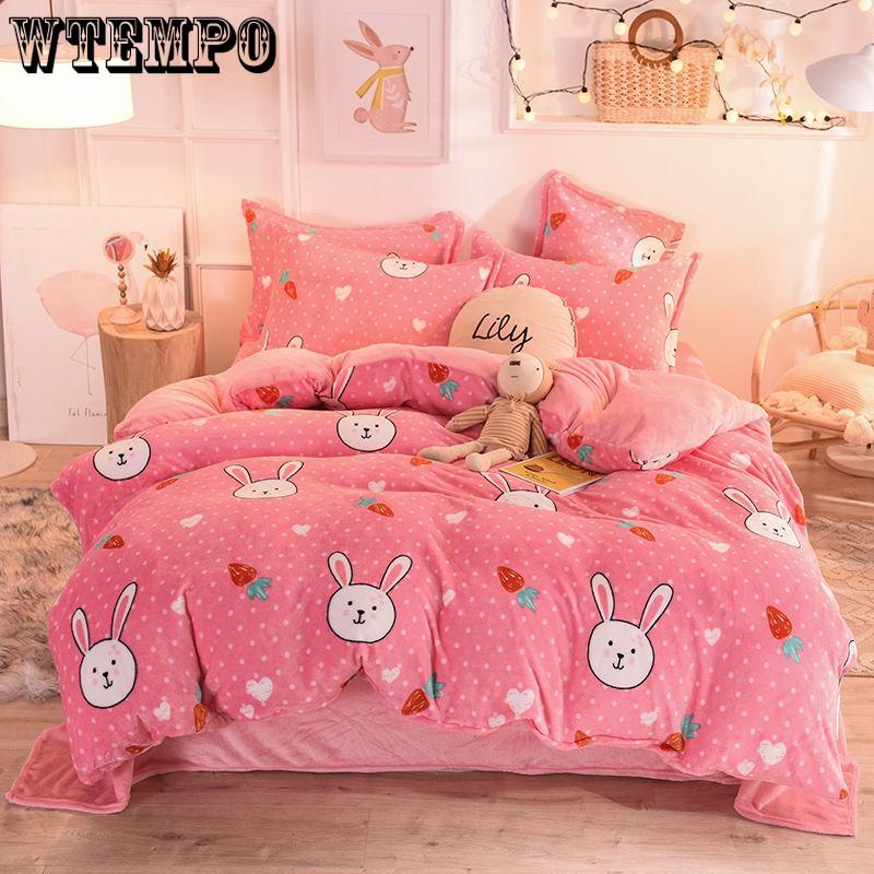 Cartoon Bear Bedding Sets Bed Linen Plush Duvet Cover Flat Sheet Winter Warm Children Bed Set