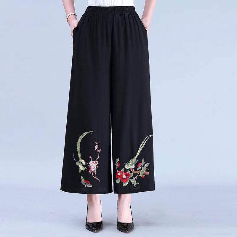 WTEMPO Skirt-like Trousers Women Ankle-Length Pants Ruffle Wide-leg Pants Female Loose High Waist  Cool and Breathable