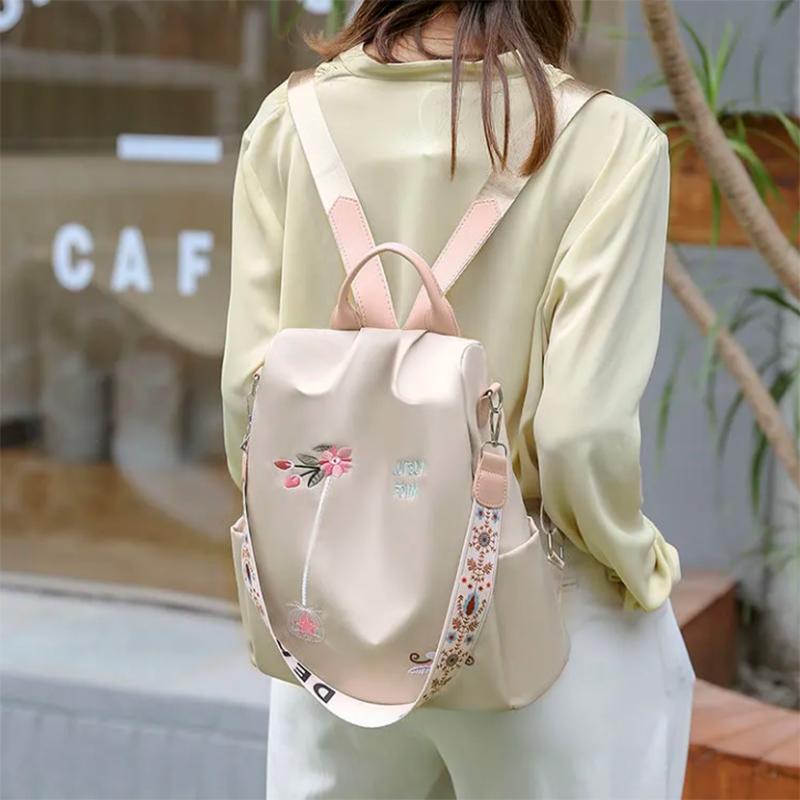 Ladies Personality Embroidery Backpack Oxford Cloth Backpack Fashion Casual Bag Girl Travel School Bag