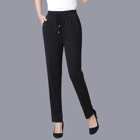 Mom's Casual Pants High Waist Straight Stretch Pants Drape Elastic Waist Pants Loose Summer Thin Middle-aged and Elderly Thin Pants