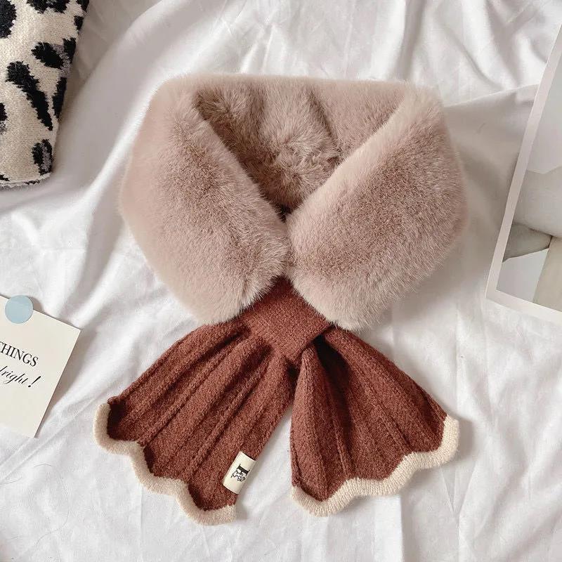 Women's Winter Scarf Korean Version of Plush Faux Rex Rabbit Fur Collar Fishtail Lace Thickened Warmth Neck Protection Fur Collar