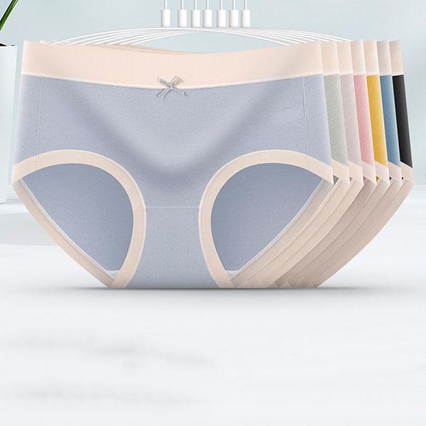 7Pcs/Set Women's Spring All-match Large Size Causal Cotton Briefs Ladies Summer Mid Waist Solid Color Highly Elastic Seamless Underpants