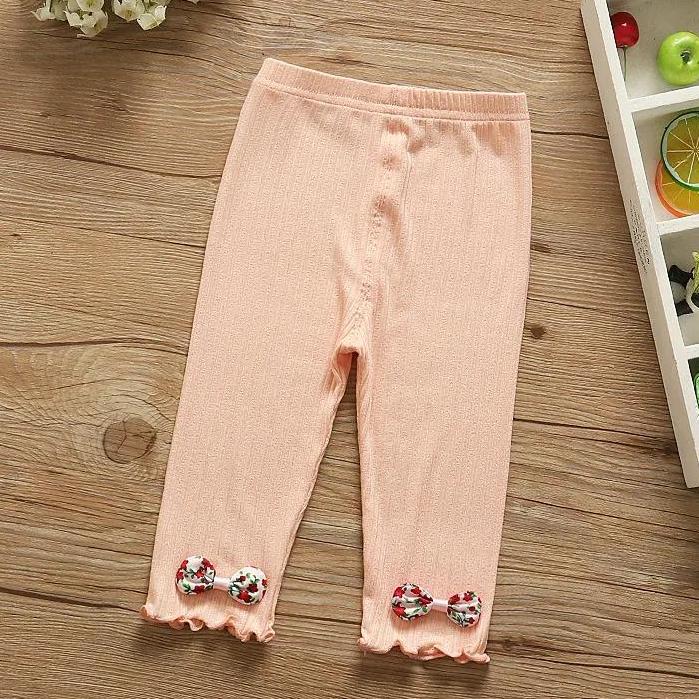 Girls' Leggings Children's Spring and Autumn Thin Floral Bow Korean Cropped Trousers Stretch Pants Baby Outer Wear and Inner Wear