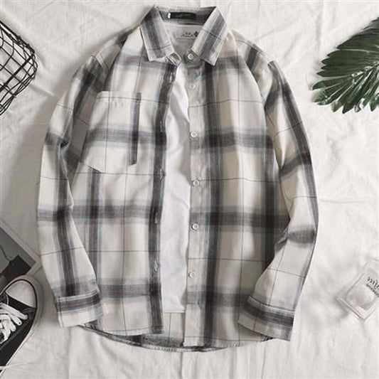 Spring and Autumn New Plaid Shirt Male Student Loose Shirt Jacket