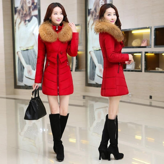 Women's Down Jacket Mid-length Korean Style Slim Fur Collar Thick Warm Coat Winter