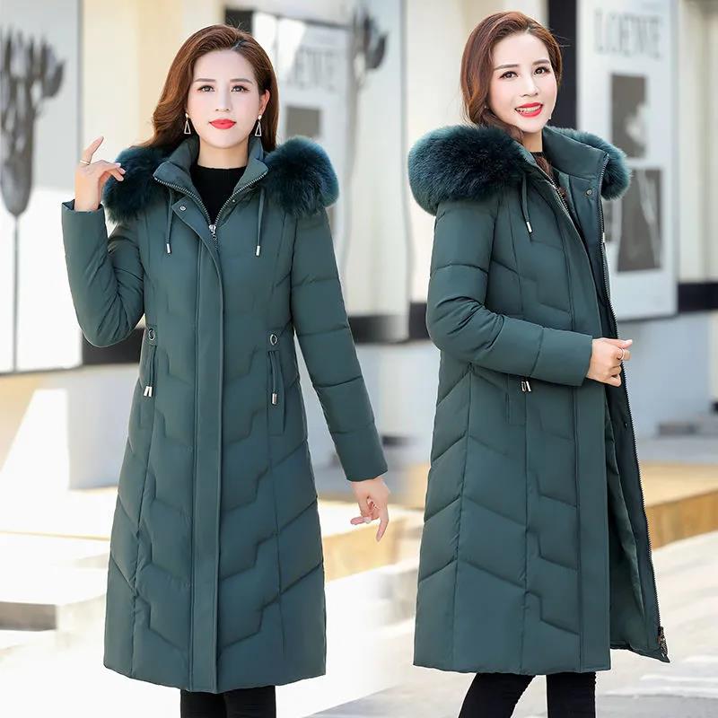 Women's Mid-length Down Jacket Winter Korean Loose Cotton Clothes Casual Hooded Padded Jacket Quilted Jacket