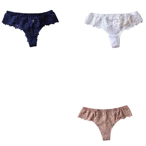 3Pcs/Set Women's All-match Large Size Causal Lace Briefs Girl's Solid Color Low Waist Seamless Thong