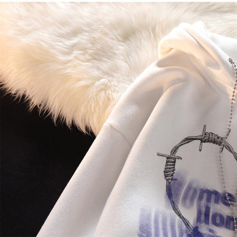 Sweatshirt Women Punk Gothic Chain Heart Printed Pullover Hoodies Oversized Streetwear Hip Hop White Tracksuit Women Top Clothes