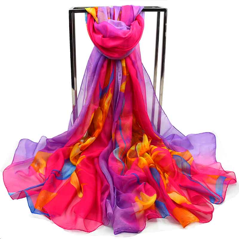 Flower Wrap Shawl Silk Imitation Satin 200*140cm Women Elegant Scarf  All-match Headscarf Sunscreen Gauze Shawl