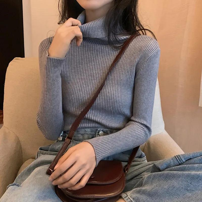 Winter Turtleneck Sweater Women Solid Long Sleeve Slim High Neck Sweaters Fashion Korean Autumn Pullover Sweater Knitted Jumper Basic Tops Clothes