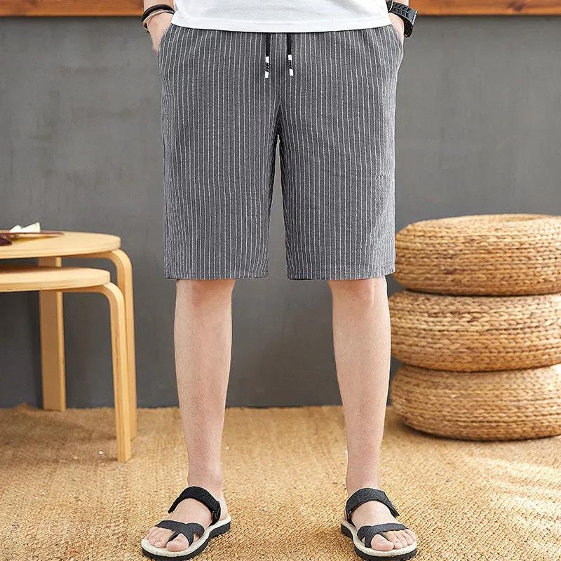 Summer Men's Cotton Five-point Pants Striped Shorts Men's Loose Sports Pants Men's Casual Shorts Men's Outer Wear