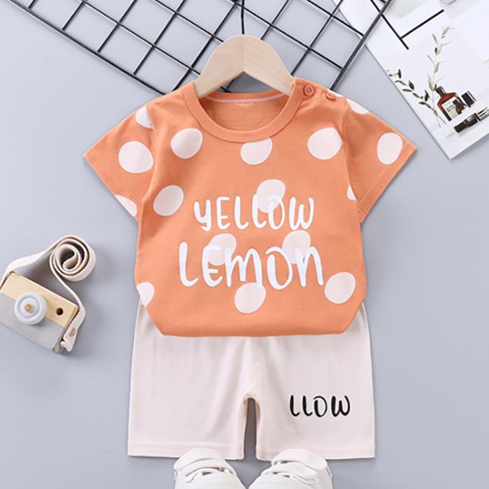 Children's Short Sleeve Suit Korean Style Boys and Girls Set Printing T-shirt + Shorts Two Piece Set