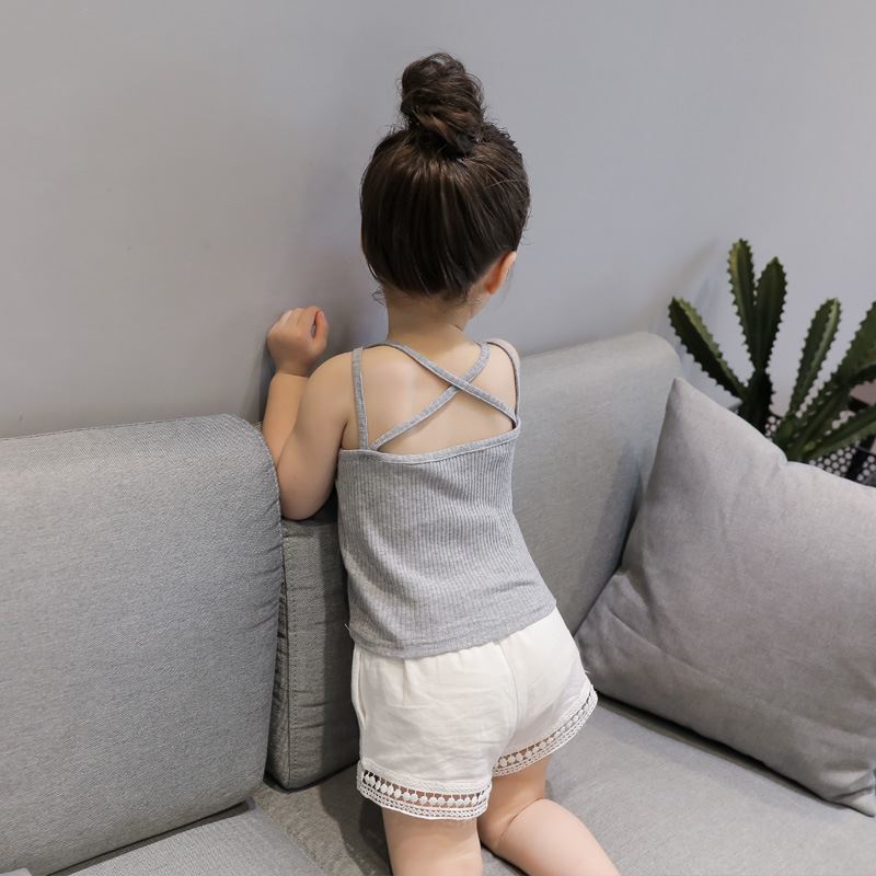 Summer Kids Cute Solid Color Vest Sling Backless Ventilation Top Sleeveless Tops Korean Style Slash Neck Slim Vest for Children Girls