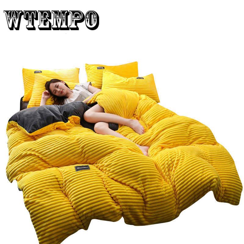 Wtempo Fleece Warm Winter Bedding Bed Duvet Cover Set Flannel Fleece Flat Sheet 4pcs Home Bedclothes