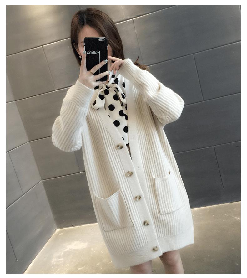 Sweater Coat Women's Autumn and Winter Korean-style Loose-Fit Mid-length Outdoor Knitted Cardigan