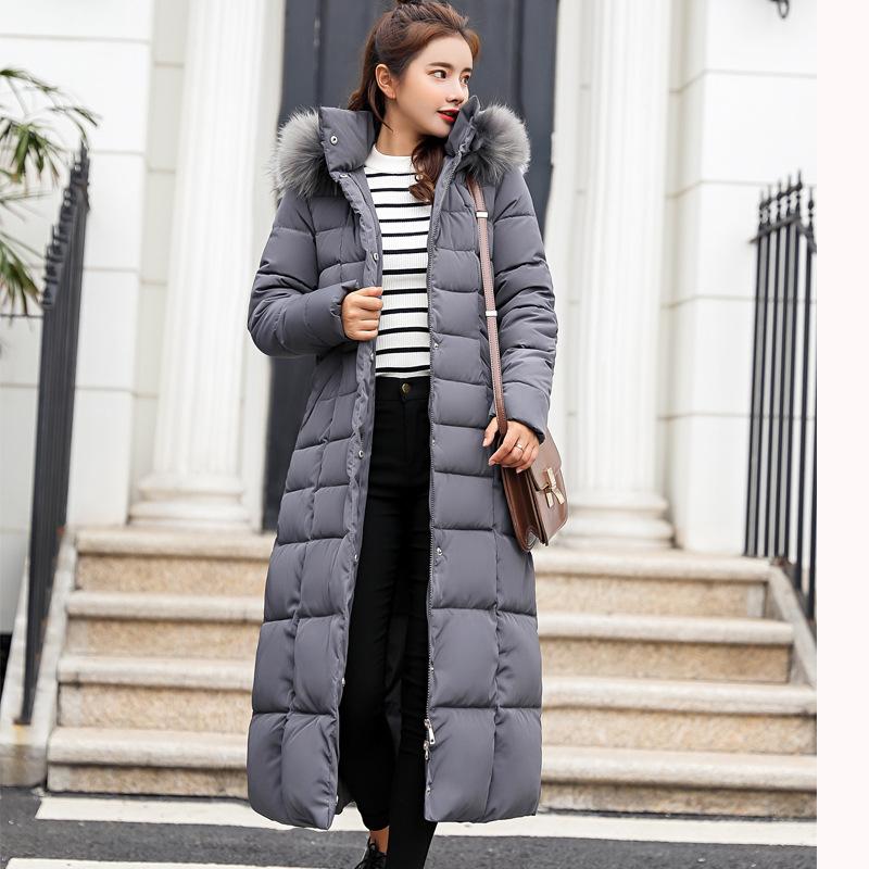 Women's Long Down Coats Winter Coat Plus Size Maxi Down Jackets with Fur Hood Parka Outwear Women Warm Slim Thicken Clothes Zipper Button Black White