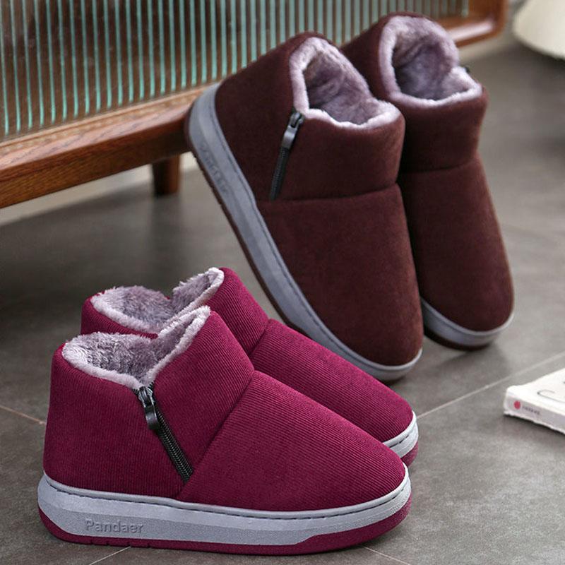 Winter Cotton Slippers Bag with Non-slip Cotton Shoes To Keep Warm Plus Velvet Home with Heel Printing Home Cotton Shoes