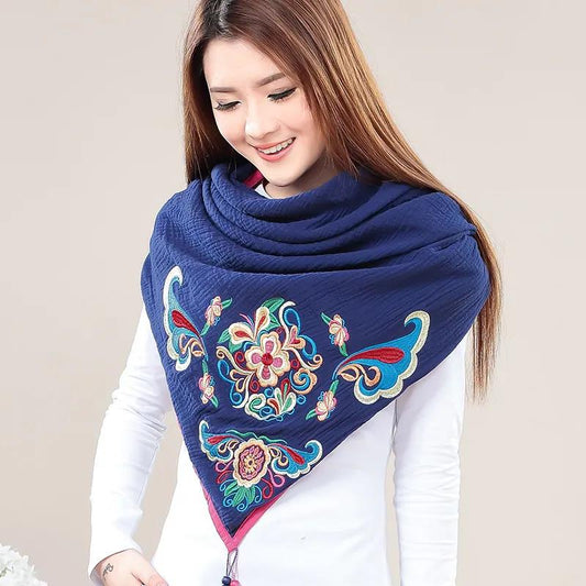 Women's Cotton Linen Ethnic Scarf Embroidered Flower Scarf All Match Shawl Retro Triangle Scarf Exquisite Embroidery Scarves Wrap Shawl Neckerchief