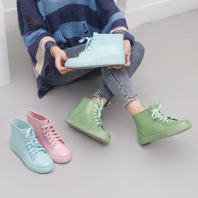 Short Rain Boots Girls Low-top Water Shoes Students Korean Rain Boots Lace Up Waterproof Shoes Women Low-top Rubber Shoes