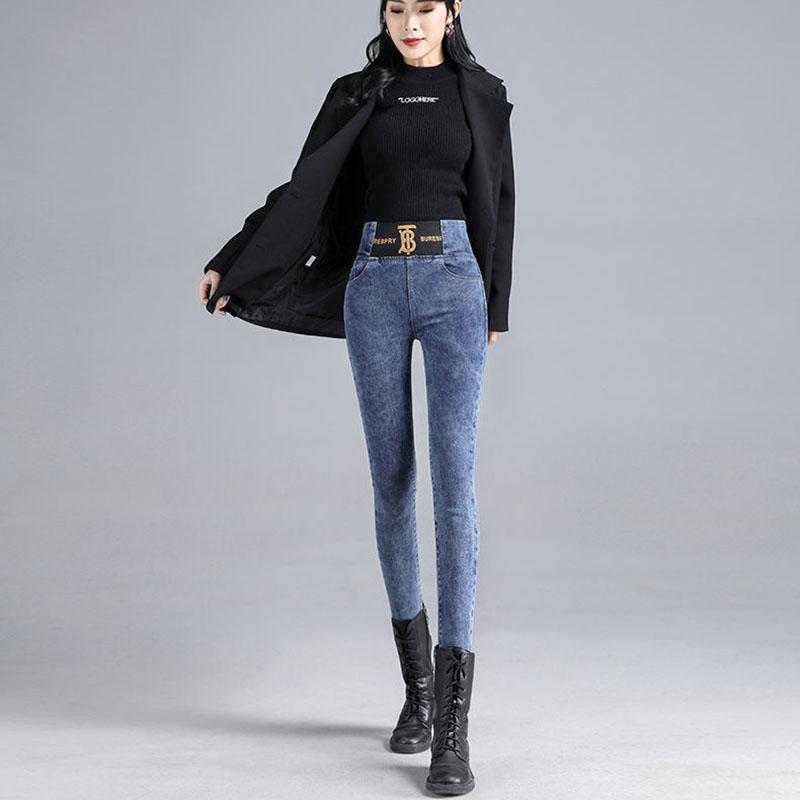 High Waist Large Size Elastic Waist Jeans Women Spring High Stretch Slim Slimming Skinny Pants