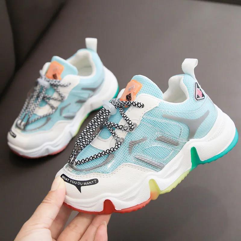 Rainbow Solid Bottom Children's Shoes Girls' Sports Shoes Boys' Net Shoes Children's Sneakers Breathable Student Casual Shoes Korean Version