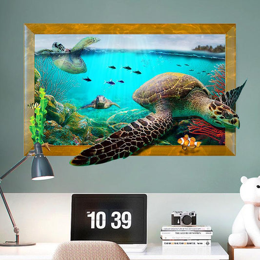 Removable wall stickers living room bedroom decoration decorative 3D stereo simulation marine turtle