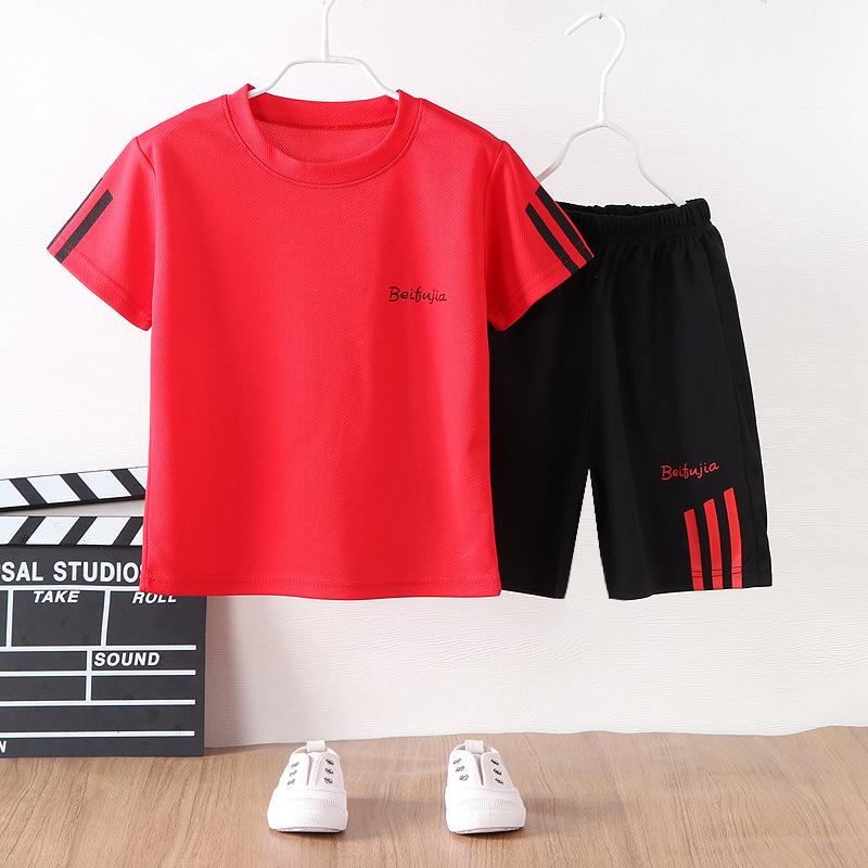 Kids Boys Summer Sweatshirts Short Sleeve T-Shirt Shorts Comfortable Cool Loose Casual Suit Striped Decorative Sports 2 Piece Set