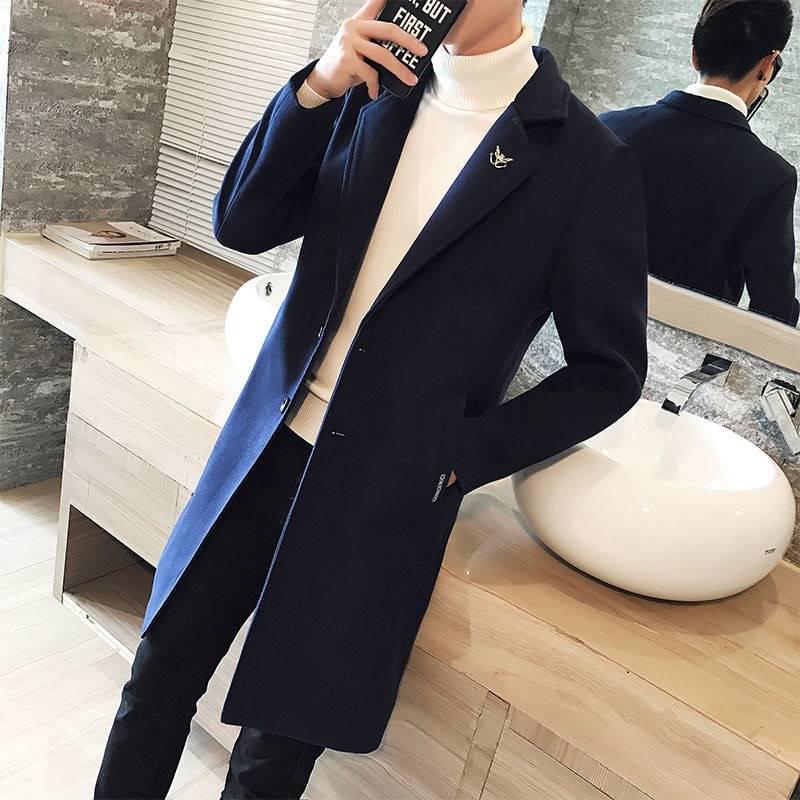 Men Woolen Coat Autumn Trench Coat  Slim Fit Wool Jacket Coat Men Long Coats Fashion Overcoats