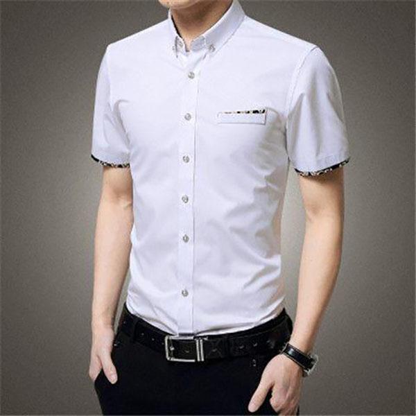 Men's Short-sleeved Slim Shirt Korean Fashion Trend Shirt Casual Business British Hair Stylist Clothes