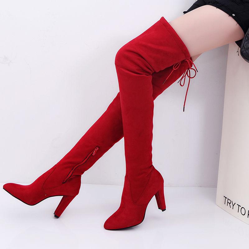 Women Over The Knee High Boots Slip on Winter Shoes Thin High Heel Pointed Toe All Match Women Boots