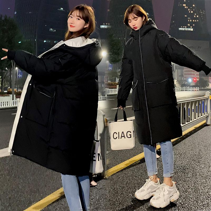 Women's Mid-length Cotton-padded Jacket Korean Style Loose Over-the-knee Cotton-padded Jacket Winter Student Thick Coat