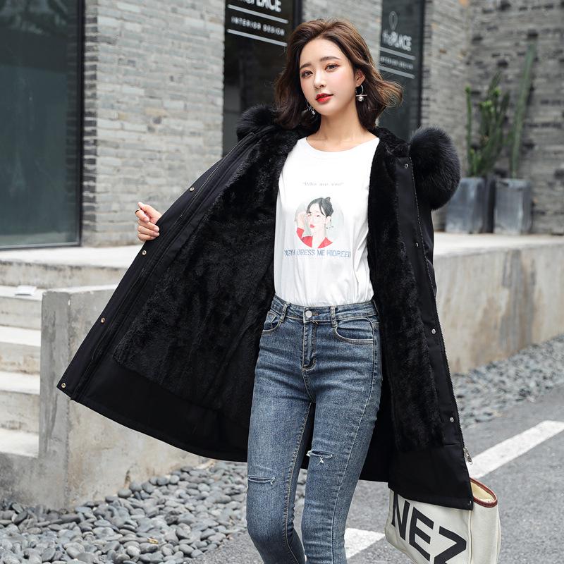 Winter Women's Cotton-padded Jacket Mid-length Large Fur Collar Plus Fleece Down Padded Jacket Padded Coat