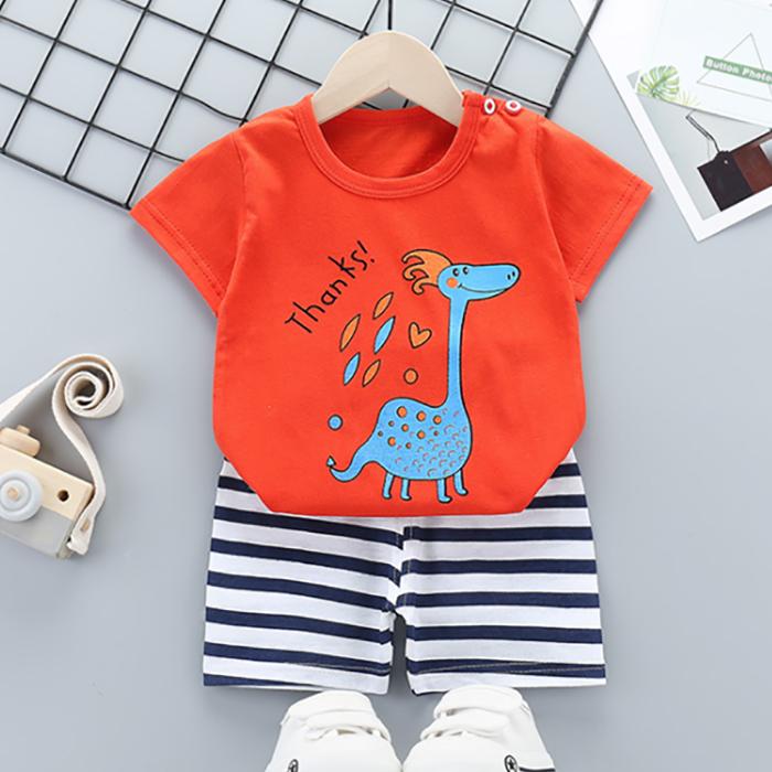 Children's Short Sleeve Suit Korean Style Boys and Girls Set Printing T-shirt + Shorts Two Piece Set