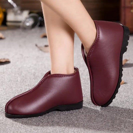 Cotton Shoes Leather Cotton Shoes Plus Velvet Waterproof Mother Shoes Non-slip Soft-soled Short Boots Warm Casual Shoes