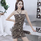 Leopard Print Slash Neck Sleeveless Tube Slip Mini Dress Women Party Club Bodycon Outfits Streetwear