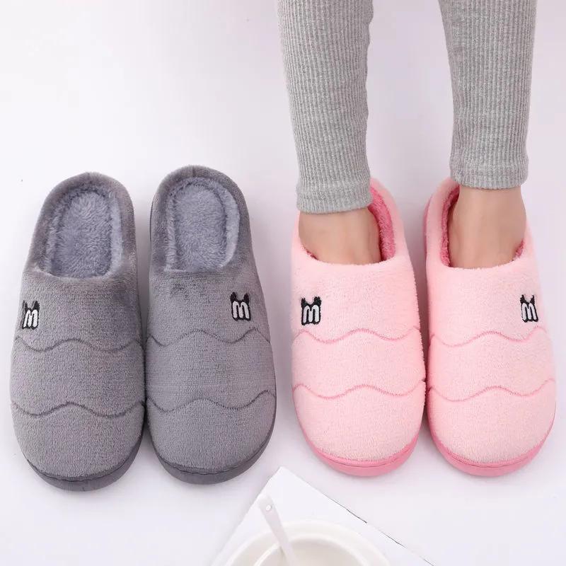 Winter Slippers Women Warm Cotton Shoes Thick Fleece Home Slides Men Plus Size Slippers Pink Blue Couples Non Slippers