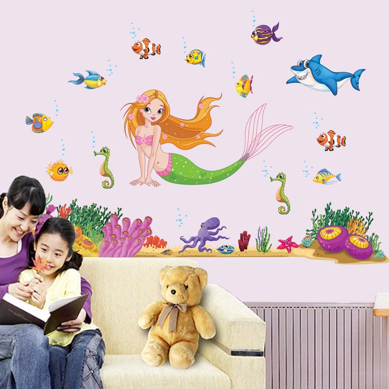 Mermaid Wall Sticker DIY Creative Children Cartoon Princess Room Decoration Wall Sticker