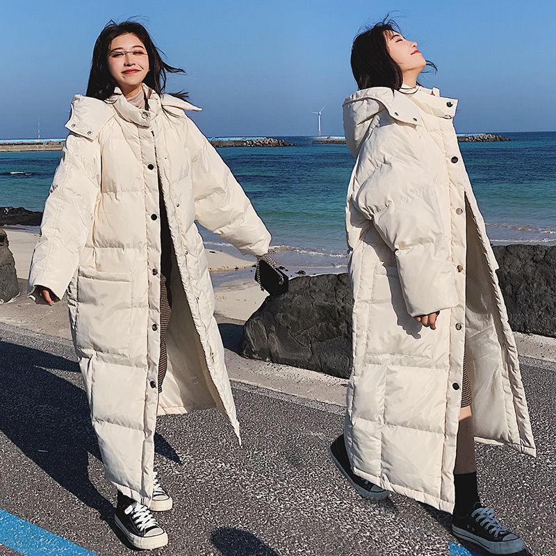 Women's Cotton-padded Hooded Mid-length Winter Coat Women's Over-the-knee Bread Coat Loose Padded Coat Warm Winter Plus Velvet Coat