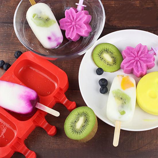 Homemade Food Grade Silicone Ice Cream Molds Ice Lolly Moulds Freezer Cartoon Ice Cream Bar Molds Maker with 100 Popsicle Sticks