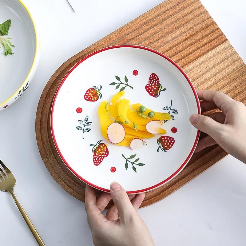 Hand-painted Deep Dish Soup Plate Underglaze Ceramic Rice Plate Household Fruit Salad Plate Simple Japanese Style