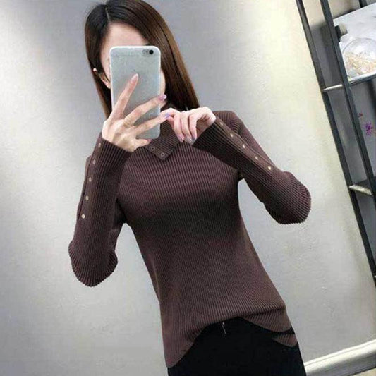 Autumn and Winter Knitted Long-sleeved Sweater Women's High-necked Wild Thickening Bottoming Shirt Pure Color Simple Female Top