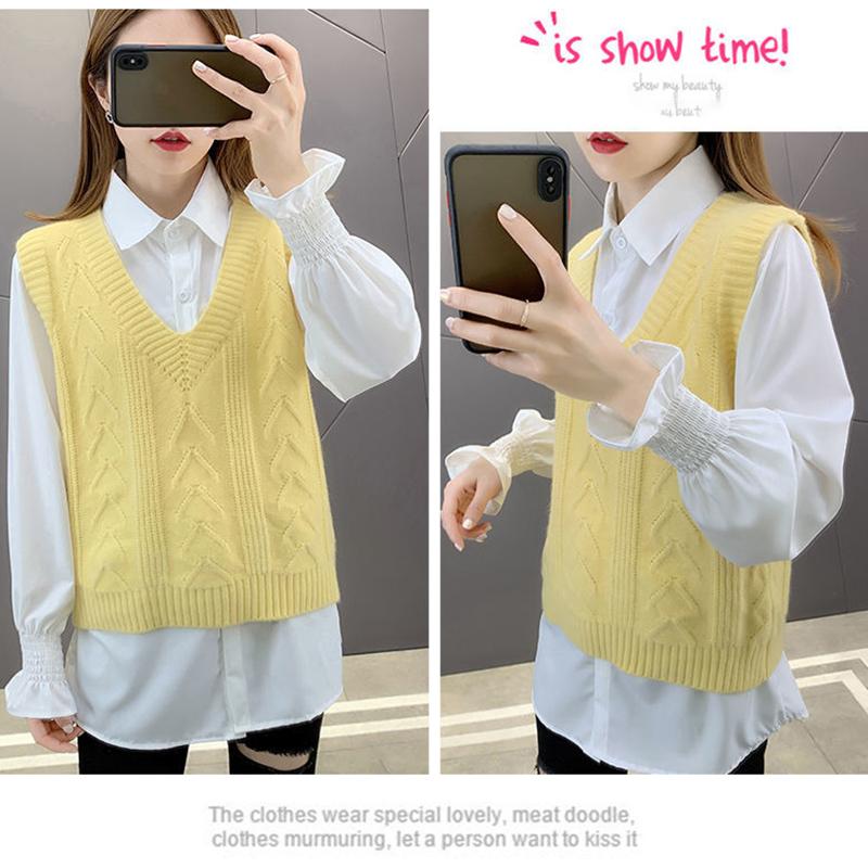 Sweater Women's Vest Vest V-neck Pullover Sweater Loose and Versatile Sleeveless Thin Solid Color Sweater Top Fabric Comfortable