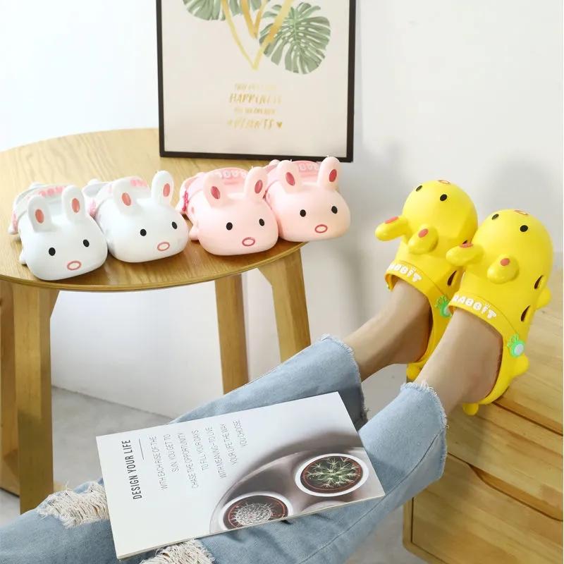 Female Cute Cartoon Rabbit Hole Shoes Summer Students Wear Non-slip Ins Girl Baotou Sandals and Slippers Outdoor Casual Sandals Home Bathroom Slippers