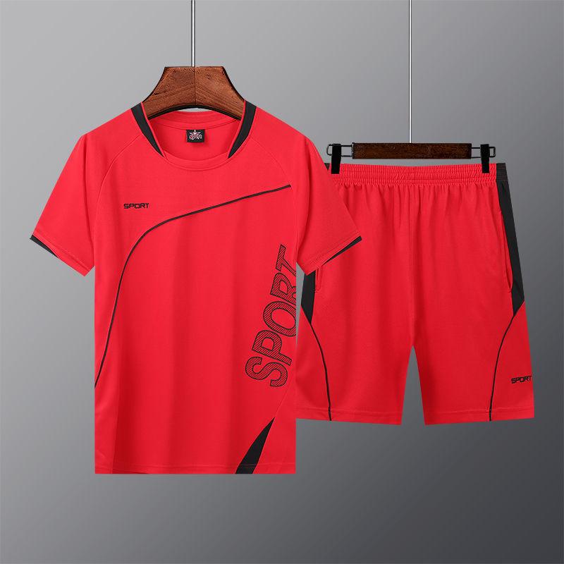 Sports Suit Men's Summer Loose Two-piece Short-sleeved Shorts Round Neck Running Suit Thin Basketball Fitness Clothing Training Suit