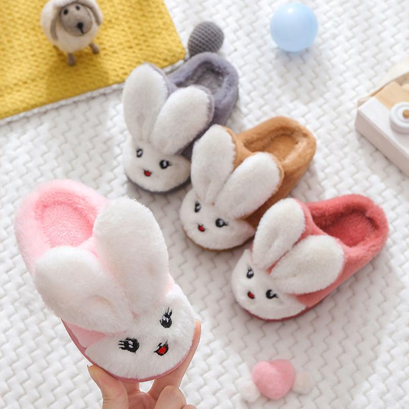 Cute Rabbit Children's Cotton Slippers Boys and Girls Home Warm Non-slip Cotton Slippers Soft Bottom Fashion Kids Cotton Slippers