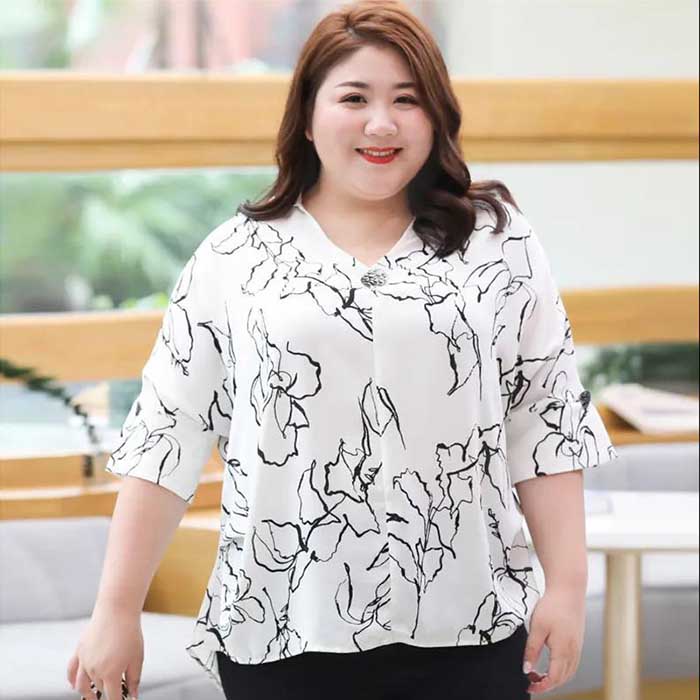 4XL-8XL Size Short-sleeved T-shirt Fat Woman Summer Dress Plus Fat Oversized Chiffon Printed Top Breathable and Loose