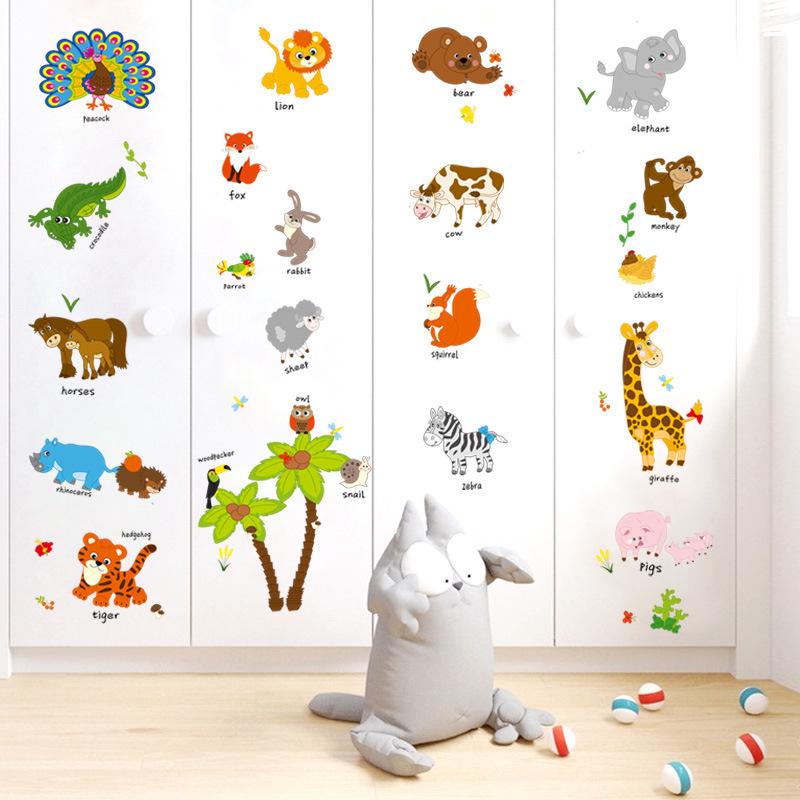 children's early education stickers animal English wall stickers kindergarten classroom decorative