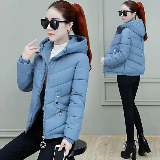 Winter Women's Down Jacket Korean Style Slim Short Hooded Warm Thick Cotton Jacket