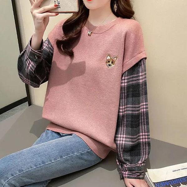 Women's Spring and Autumn Large Size Sweater Loose Versatile Pullover Sweater Long Sleeve Casual Knitted Tops