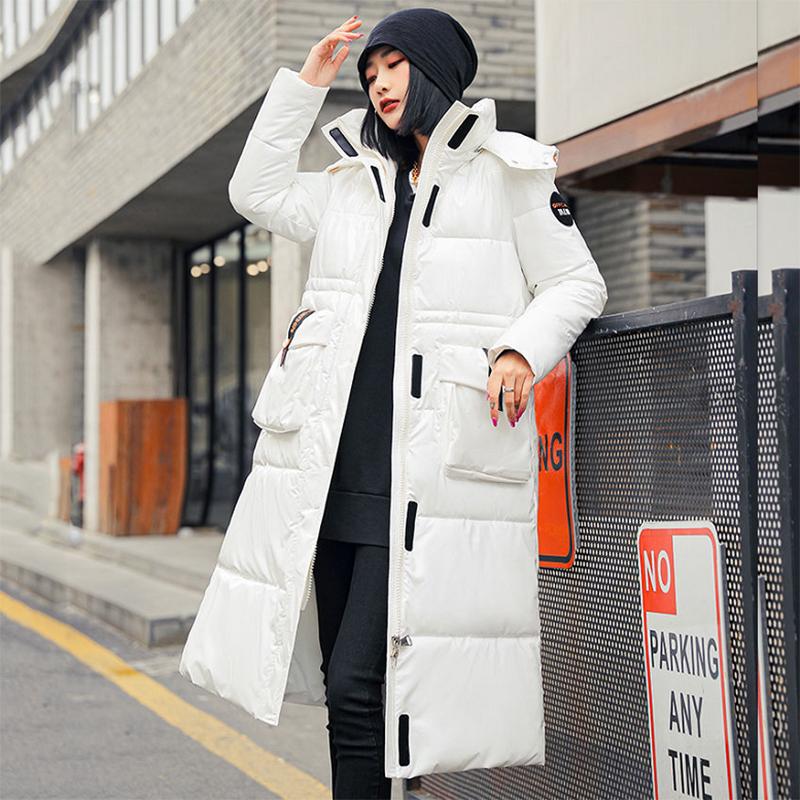 Women's Winter Korean Style Loose Quilted Coat Warm Stand-up Collar Down Jacket Women's Bright Face Long Down Jacket